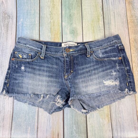 Abercrombie & Fitch Denim Cut Off Shorts Y2K Size 2 Low Rise Micro Mini Cotton - Picture 1 of 6